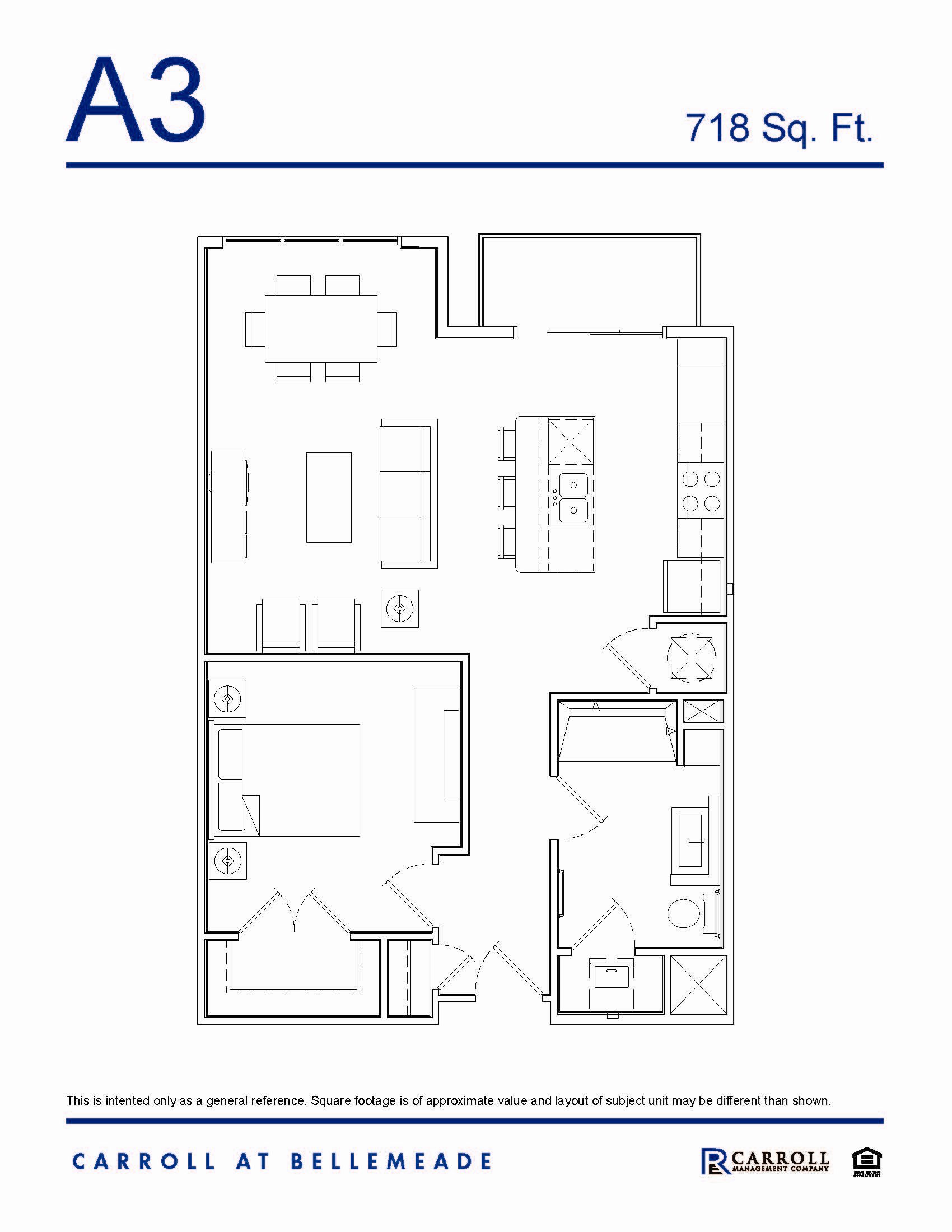 A3 Floor Plan Carroll at Bellemeade 1 Bedroom Apartment Floor Plan